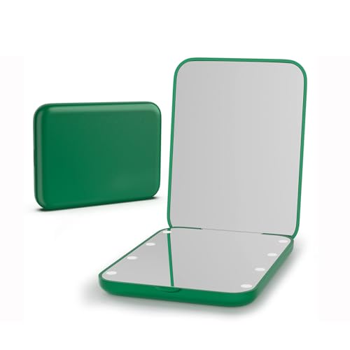 Kintion Pocket Mirror, 1X/3X Magnification LED Compact Mirror (Green)