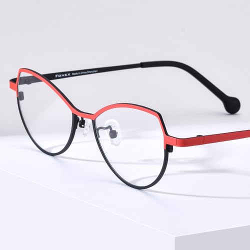 Image of FONEX Colorful Pure Titanium Glasses Frame Women Retro Round Eyeglasses