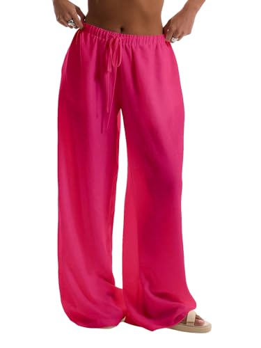 Image of RoseSeek Women's Beach Cover Ups Wide Leg Loose Linen Pants Swimsuit Coverup Summer Vacation Outfits 2026