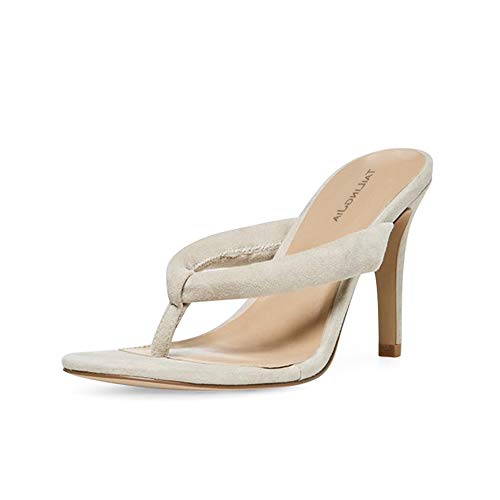 Stiletto Pumps Flip Flops Sexy Damenschuhe MWOOOK-884 Sommer Zehentrenner PU Leder Klassisch Hochzeit Abend Schuhe,White,38 Cover