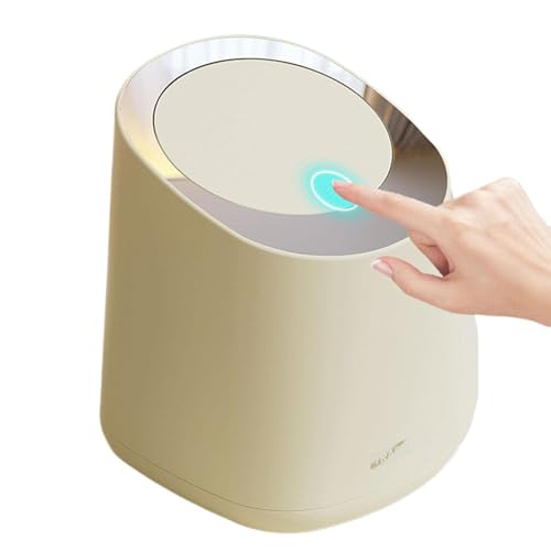 Image of Mini Desktop Bin with Lid, 2L Small Bathroom Dustbin with 1Roll of Trash Bags, Trashs Can with Press Type Lid Plastic Desktop Trash Bin for Home, Office, Vanity, Creamy White