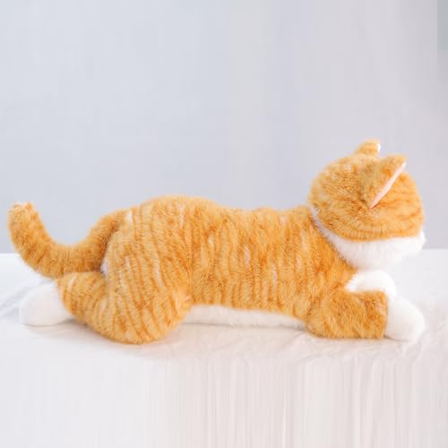 Leahaoe Orange Gewichtete Stofftiere für Erwachsene, 0.9KG 45CM, weicher und kuscheliger Orange beschwerter Plüsch, realistisches Katzen-Stofftier
