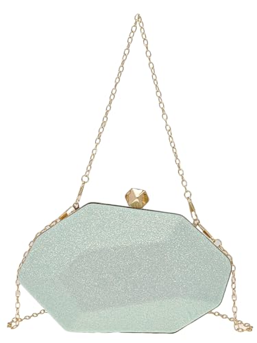 Women's Sparkly Irregular Clutch Purses Geometric Glitter Crossbody Bag Evening Wedding Handbag With Chain