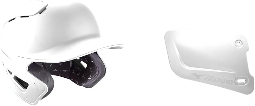 Bundle of Mizuno B6 Adult Baseball Batting Helmet, White, Small/Medium + Mizuno Batters Face Protector, White, Right Hand Batter