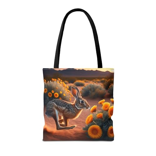 Premium Tote Bag with Reinforced Stitching - Jackrabbit Sprinting Past Desert Marigold in Utah2
