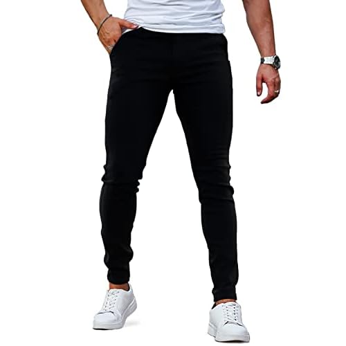 GINGTTO Mens Skinny Pants Tapered Leg Stretch Slim Fit Dress Pants for Men Black Plain 28W x 28L
