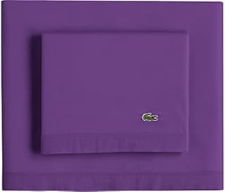 Lacoste 100% Cotton Percale Sheet Set, Solid, Plum, Full