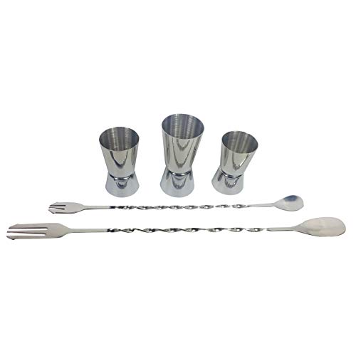 Lot de 3 tasses doseuses à spiritueux (20/30 ml, 20/40 ml, 25/50 ml) avec 2 cuillères à cocktail de 23 cm et 30 cm Cover