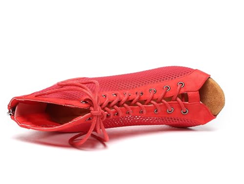 Image of Dance Practice Shoes for Women Mesh Ballroom Sandals Heels Party Prom Ankle Booties with Zip
