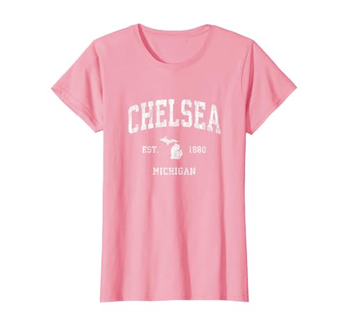 Chelsea Michigan MI Vintage Athletic Sports Design T-Shirt, Women, Pink, 3X-Large