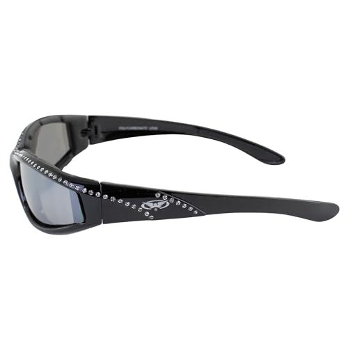 Global Vision 2 Pairs of Eyewear Marilyn 11 Women's Bling Motorcycle Sunglasses Black + Orange Stripe Frames Flash Mirror Lenses3