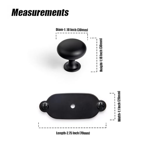 Image of Goo-Ki Black Zinc Alloy Cabinet Knob with Backplate - Single Hole Center Cabinet Pull Hardware for Bedroom, Kitchen, 6 Pack(8611-G013)