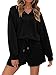 KISSMODA Two Piece Sets for Women Sweatsuit Casual Tracksuits Long Sleeve Half Zip Tops and Shorts 2025 Lounge Outfits Black Large