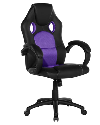 Beliani Chaise de Bureau au Style Gaming en Tissu Synthétique Maillé et Cuir PU Noir et Violet au Design Sportif avec Accoudoir en Plastique