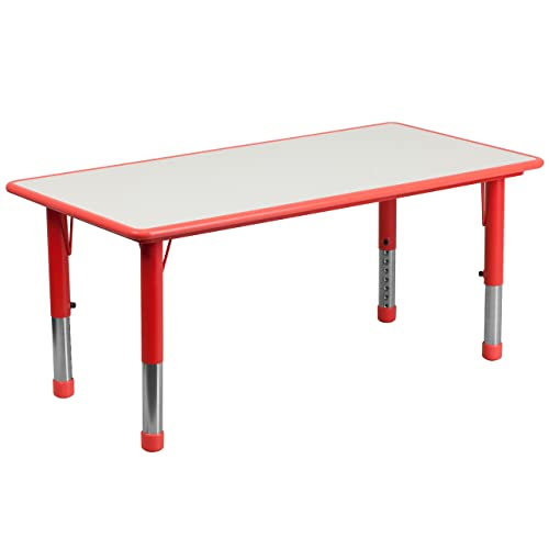 Flash Furniture Wren 23.625''W X 47.25''L Rectangular Red Plastic Height Adjustable Activity Table With Grey Top #TOP6