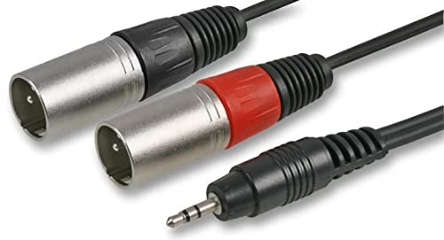 Pulse PLS00299 3.5 mm Stereo Jack to 2x 3 Pin XLR Plug to Plug Lead, 1m, Black, 1 m