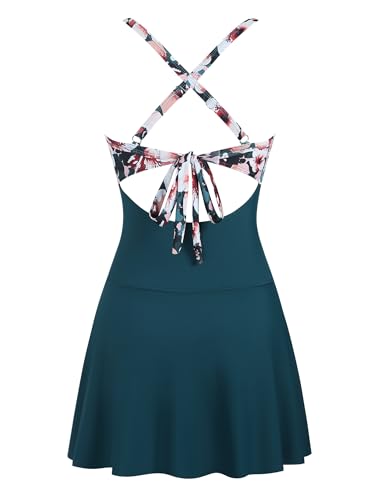 ZAFUL Women One Piece Swimdress Tummy Control Bathing Suit Push Up Swimsuit Modest Swimwear Cutout V Neck Cute Tie Knot Skirt3