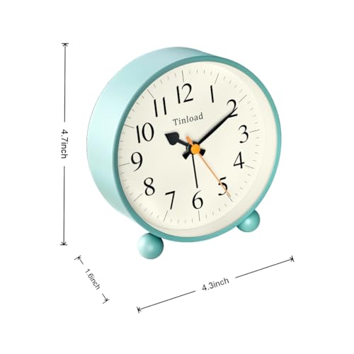 Image of Tinload 4.5 inch Vintage Retro Analog Alarm Clock, Super Silent Non Ticking Small Clock with Manual Light, Snooze, Battery Operated, for Living Room, Bedroom, Bedside, Desk(Green)