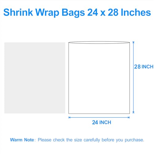 Image of Heat Shrink Wrap Bags 100Pcs 24x28 Inches Professional Grade POF Heat Shrink Wrap is Used to Store Wrap Embellished, Gift Baskets, Shoes, Jars, Industrial Grade PVC Shrink Wrap Bags Transparent