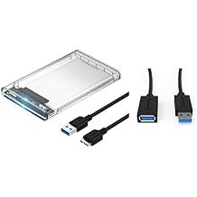 Sabrent 2.5-Inch SATA to USB 3.0 Tool-Free Clear External Hard Drive Enclosure + 22AWG 3 Feet USB 3.0 Extension Cable