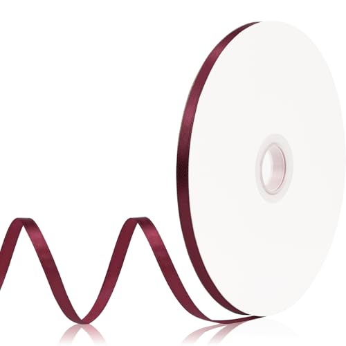 Aoropo Burgundy Satin Ribbon 1/4 Inch x 120 Yards Solid Dark Red Polyester Fabric Ribbon for Gift Wrapping Floral Arrangements Crafts Wedding Hair Bows Party Supplies