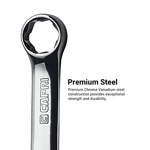 Image of Capri Tools XT90 WaveDrive Pro Combination Wrench Set for Regular and Rounded Bolts (8-Piece SAE (Stubby) / Roll-up Pouch)