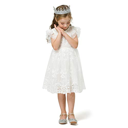 Ttyaovo Little Girls Flower Embroidered Chiffon Casual Dress Size(130) 5-6 Years White #TOP4