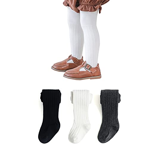 Image of EPEIUS Baby Girl Tights Cable Knit Cotton Seamless Footed Leggings 0-6Y