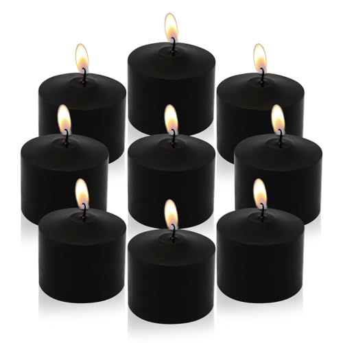 9 Pack Black Votive Candles Unscented Votive Candles Ideal for Halloween Decor Parties Meditation and Home Ambiance - 1.25 Inches Tall 1.5 Inches Diameter