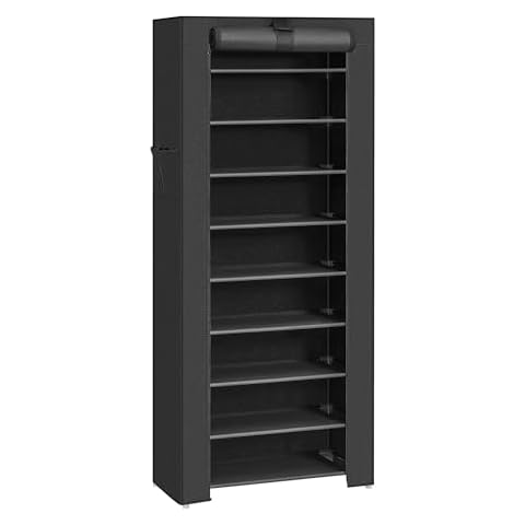 OTAVILEM 9 Tier Shoe Rack with Nonwoven Fabric Cover, 27-35 Pairs Capacity, for Sneakers, Heels, Flats, Boots, Black Cover