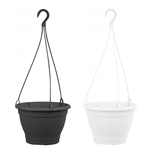HAC24 2er Set Hängeampel Blumentopf Ø 25cm Kunststoff Blumenampel Anthrazit Weiß Hängetopf Pflanzenampel Blumenkasten Hänge Blumenkübel