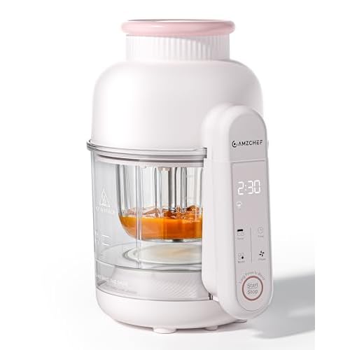 AMZCHEF Baby Food Maker, Auto Steam & Blend Glass Bowl for Puree/Fruit/Meat | BPA-Free & Easy Cleaning\Touch Screen\Dishwasher Safe Off-White 9 in 1