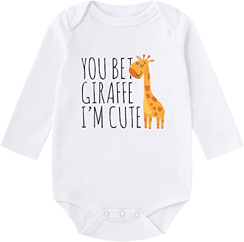 Image of You Bet Giraffe I'm Cute Baby Outfit Infant Boys Girls One-piece Bodusuit Giraffe Newborn Onesie 0-24 Months