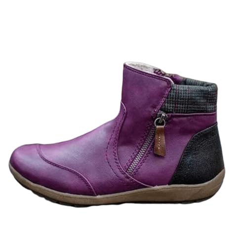 Ankle Boots for Women Western Cowboy Cowgirl Round Toe Short Booties Side Zip-up Vintage Leather Damping Shoes Classic High Top Combat Flat Heel Walking Shoes