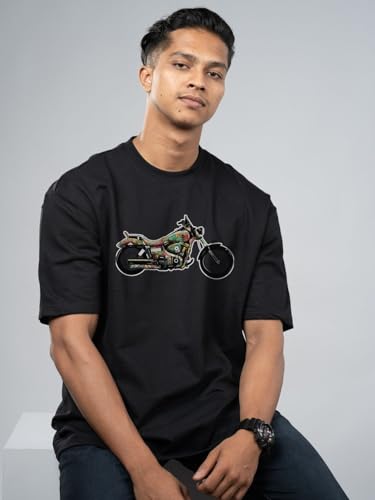 Image of T-Shirt for Men - 100% Cotton Ladakh Motorcycle Rider Half Sleeve Round Neck Graphic Print | Regular & Oversized Fit | 180 /220 GSM | S-5XL | Black, Navy Blue, Olive, Red, White