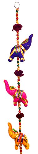 Tribe Azure Fair Trade 5 Elephant Bell Hanging, Door Wall Living Room Bedroom Decor Art Decorative Colorful Animal Boho Hippie Gypsy Chime Ethnic