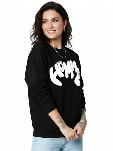 Image of LEOTUDE Full Sleeve Cottonblend Oversized Tshirt for Women, Round Neck