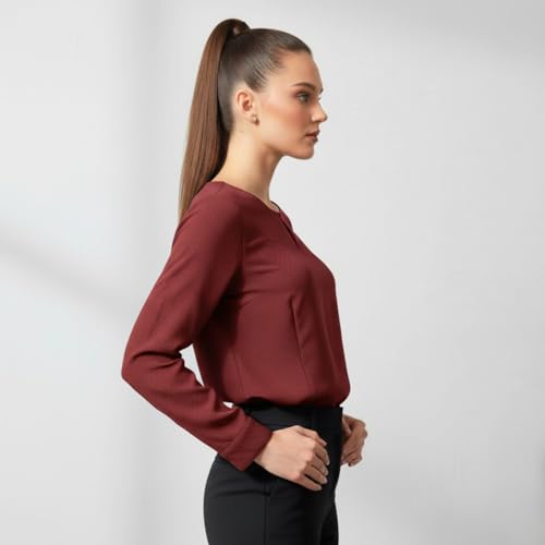 Image of BLACKSMITH Long Sleeve Key Hole Neck Formal Office Shirt for Women | Women Stylish Western Tops