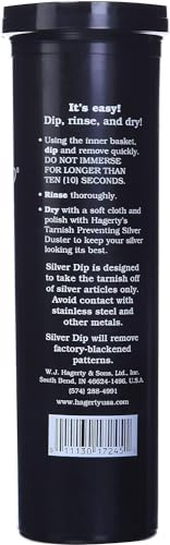 Image of Hagerty Flatware Silver Dip - Silverware Cleaner with Basket for Silver Forks, Knives, Spoons, and Plates, Removes Tarnish Effortlessly - Black, 16.9 Fl Oz Container