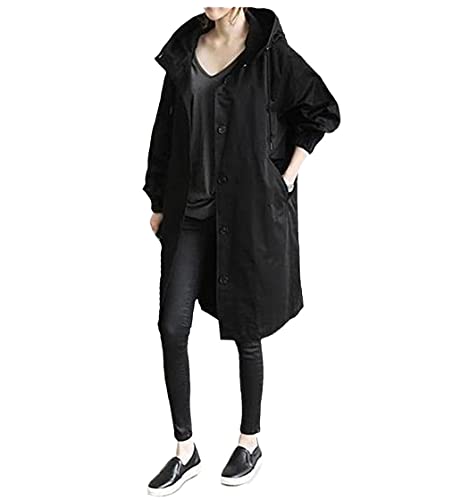 Trench à capuche femme noir 4XL coupe-vent style coréen décontracté