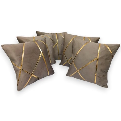 Image of Zikrak Besur Gold Stripe On Velvet|Pack of 5 Cushion Cover|for Home Decoration|Living Room Decor|Hotel Premeuim Qulaity Cushion Cover|Exclusive ON Amazon (Mouse, 24 X 24 INCH(60 X 60 CM))