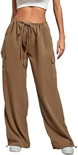 LYANER Women's Baggy Cargo Pants Drawstring Elastic Waist Wide Leg Lounge Pant with Pocket Khaki Large