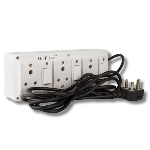 Image of Hi-Plasst 3+3 Pin Extension Board with 3 Switches & 3 Sockets, 6A, 4-Yard Long Cord - Wall-Mountable Power Hub for Home, Office, Diwali Lights, Christmas Decor & Kitchen Appliances