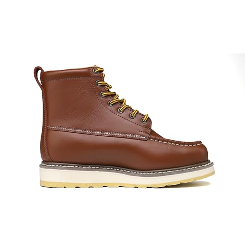 HANDROCK Steel Toe Men's Stylish Classic 6" SureTrack Work Boots, Leather Slip Resistant Durable Breathable Work Shoes 849924