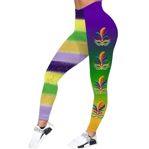 Leggings térmicos de cintura alta para mujer, talla grande, control de abdomen, bloque de color, divertidos, estampados, para carnaval, pantalones elásticos con levantamiento de cadera, Morado (, S