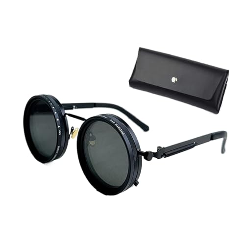 XIAOGUDONG Einstellbare Farbe Sonnenbrille, Herren 1-9 Gang einstellbar polarisiert Runde Strand Sonnenbrille, UV-Anti UV personalisierte Retro-Mode (mit Spiegel Etui),49 Black