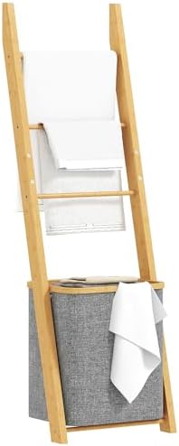 HOMCOM Porte-Serviettes Bambou avec Panier à Linge, échelle Porte...