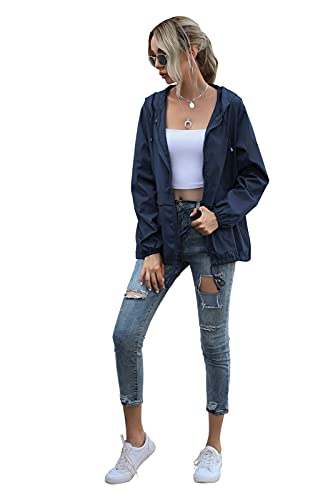 SotRong Lightweight Packable Waterproof Jackets Women Windbreaker Outdoor Cycling Rnning Zipper Jacket with Hood Quick Dry Showerproof Raincoat Navy Blue M - Image 4