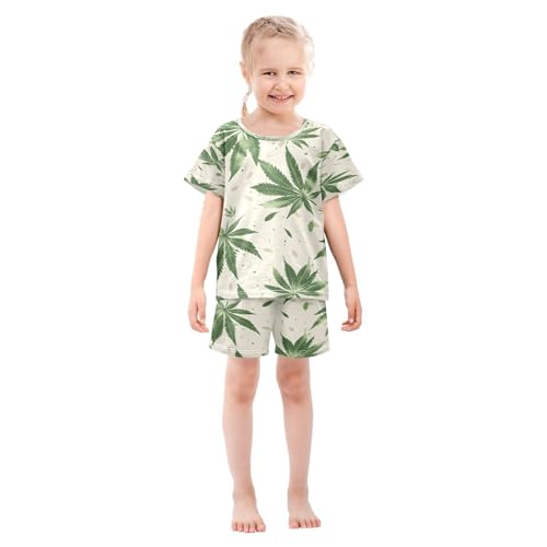 senya Short Sleeve Pajamas Sets Summer Cotton Sleepwear Artistic Neutral Leaves3