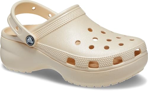 Image of Crocs Women Classic Platform Shimmer Clog, Vanilla, 2 UK M / 3 UK W (M3W5)
